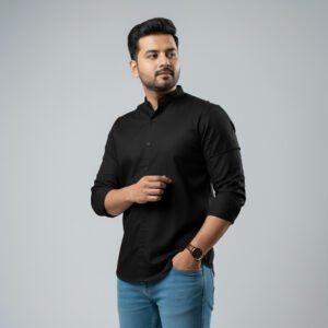 Band Collar Black Shirt