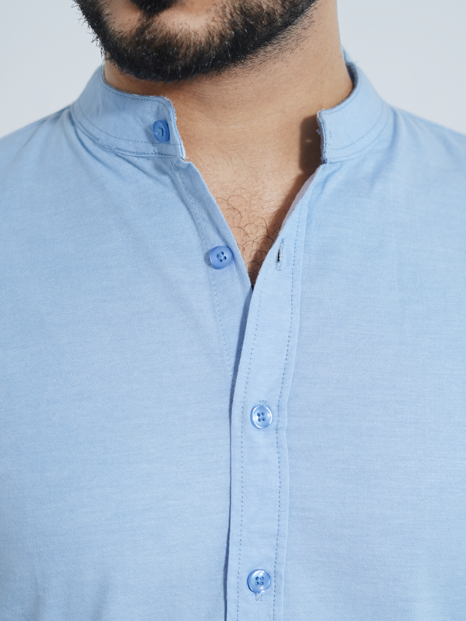 Band Collar Sky Blue Shirt - Image 2
